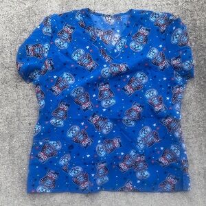 Blue Owl Print Scrub Top